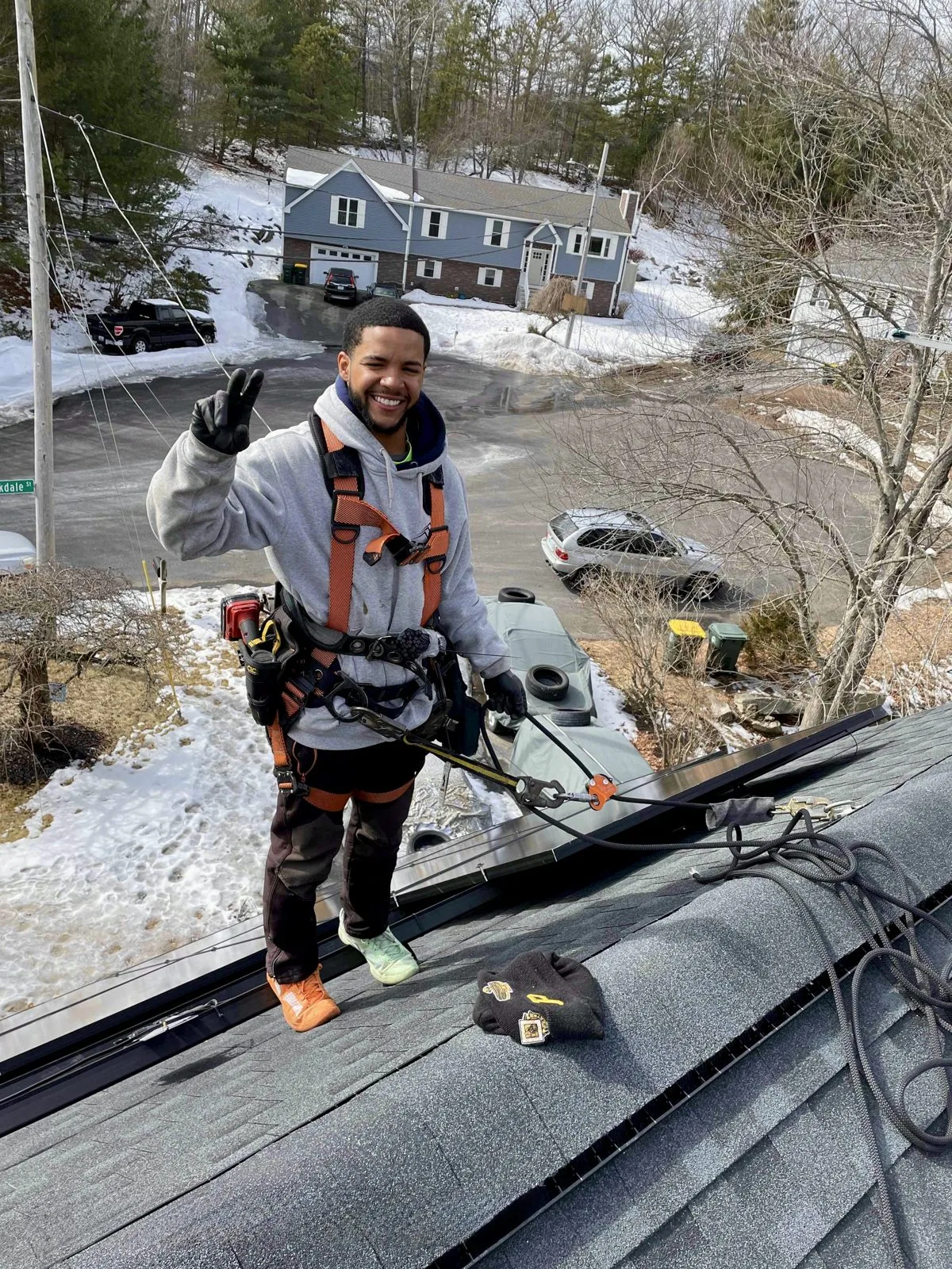 Rooftop Power in-house crew working on a roof replacement