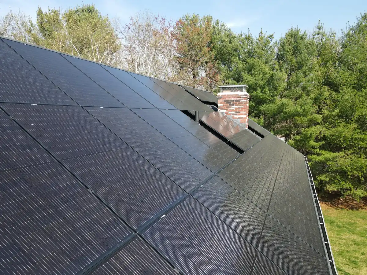 Aerial view of a Rooftop Power solar array